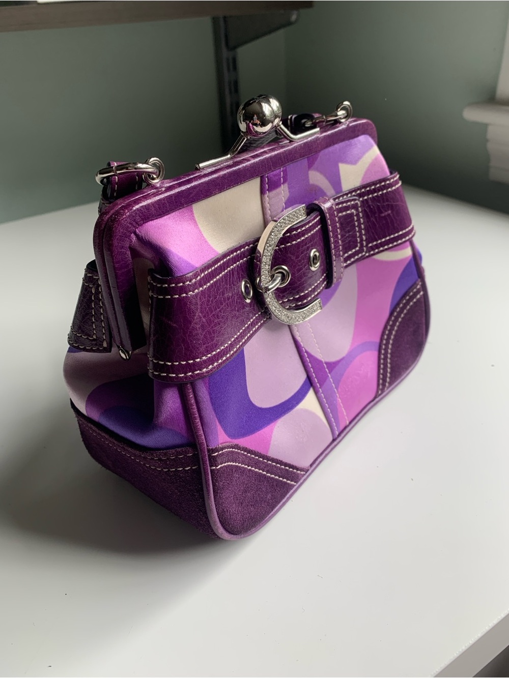 Rare Vintage Y2K Coach 3582 Swarovski Crystal Buckle Framed Purse